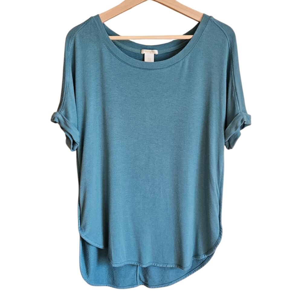 Matty M Size Medium Teal Blue High-Low Cuffed Short Sleeve Tunic Top